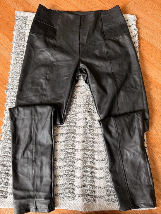 Pants - High-Rise Black Faux Leather Leggings with Stretch Waistband